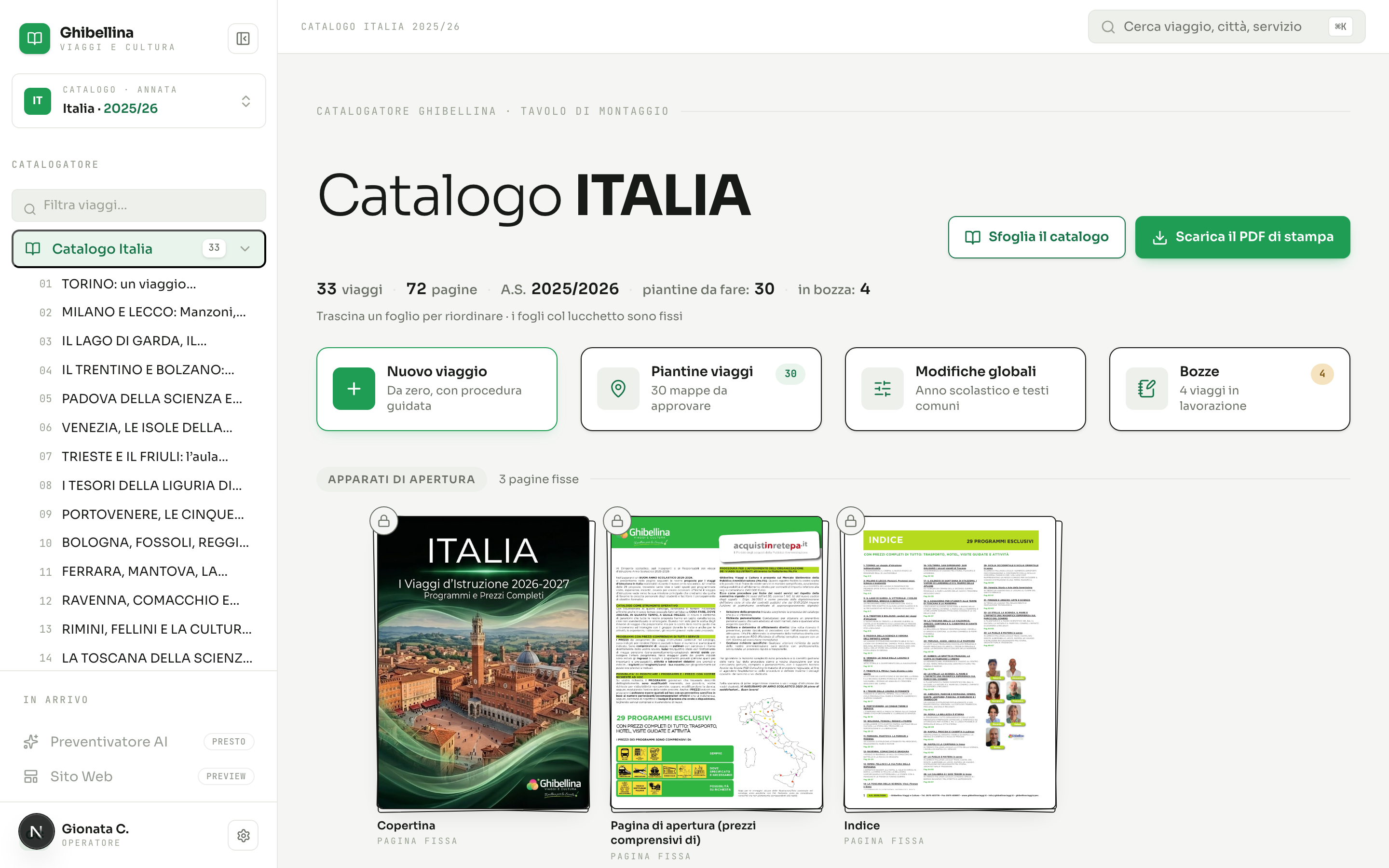 La schermata principale del Catalogatore, con il Catalogo Italia