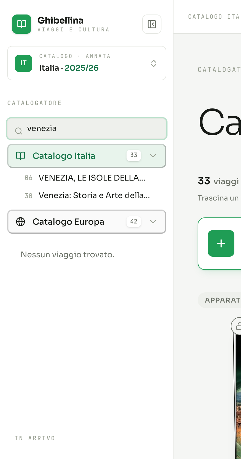 La colonna di sinistra filtrata con la parola venezia