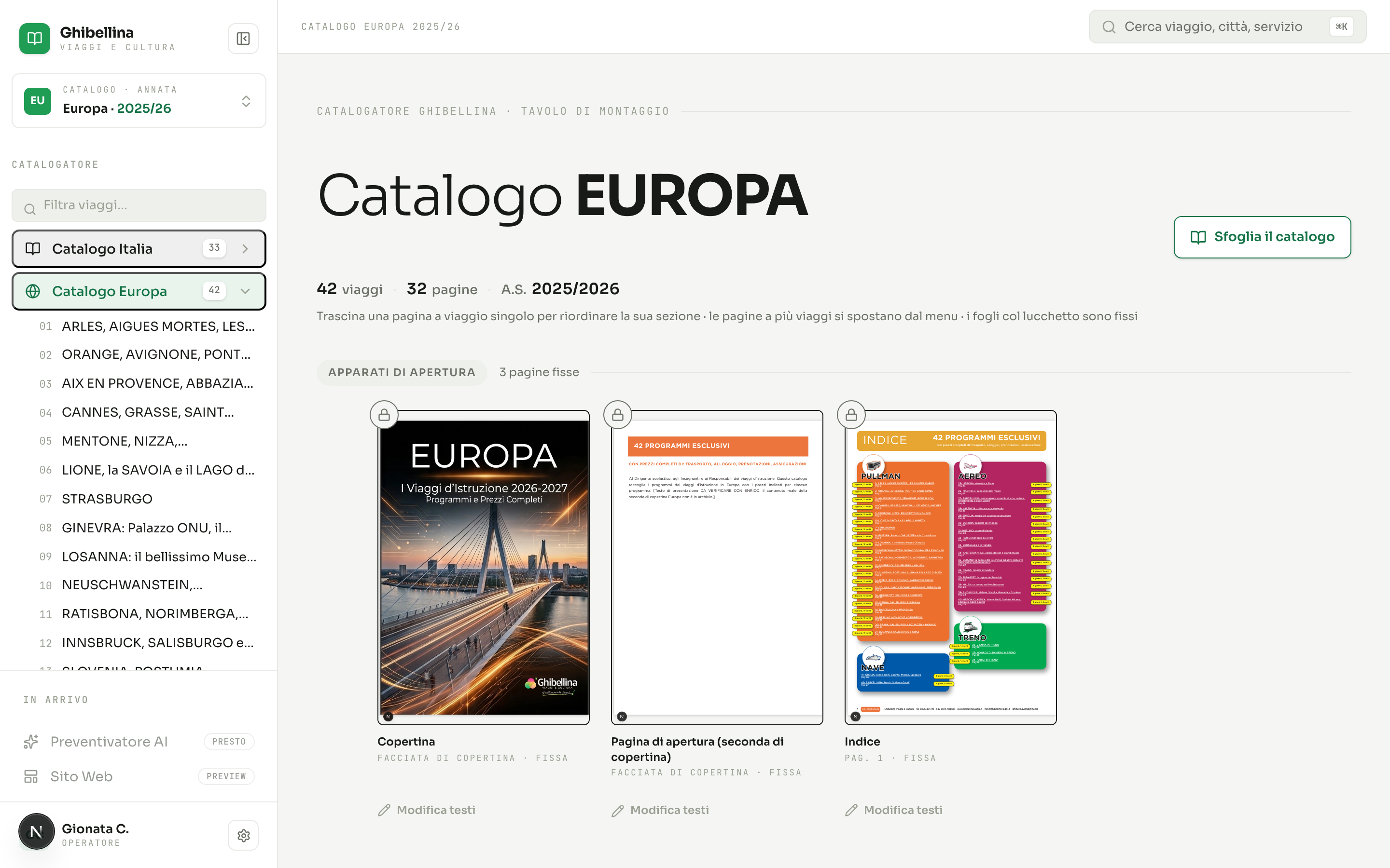 La schermata principale del Catalogo Europa